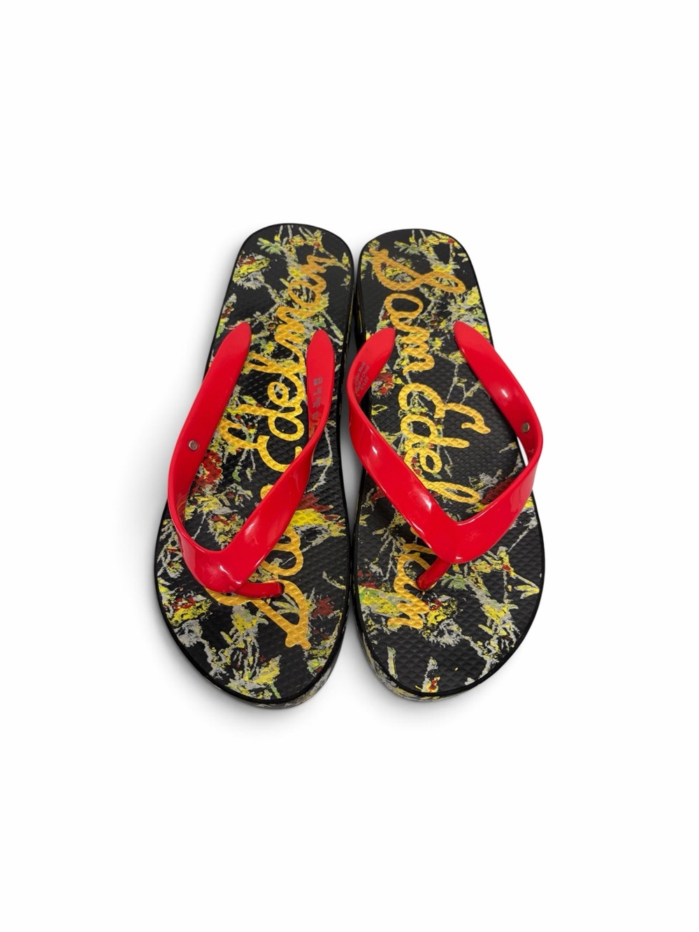 Sam Edelman Kylee Platform Red Strap Flip Flop Sandals with Graphic Footbed